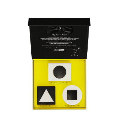 Luxury detox body, face, and shampoo bars set with bamboo charcoal for deep cleansing, exfoliation, and natural skincare.
