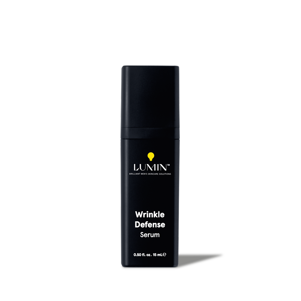 Lumin Wrinkle Defense Serum for men, anti-aging skincare, 0.50 fl. oz. bottle, moisturizing facial treatment.